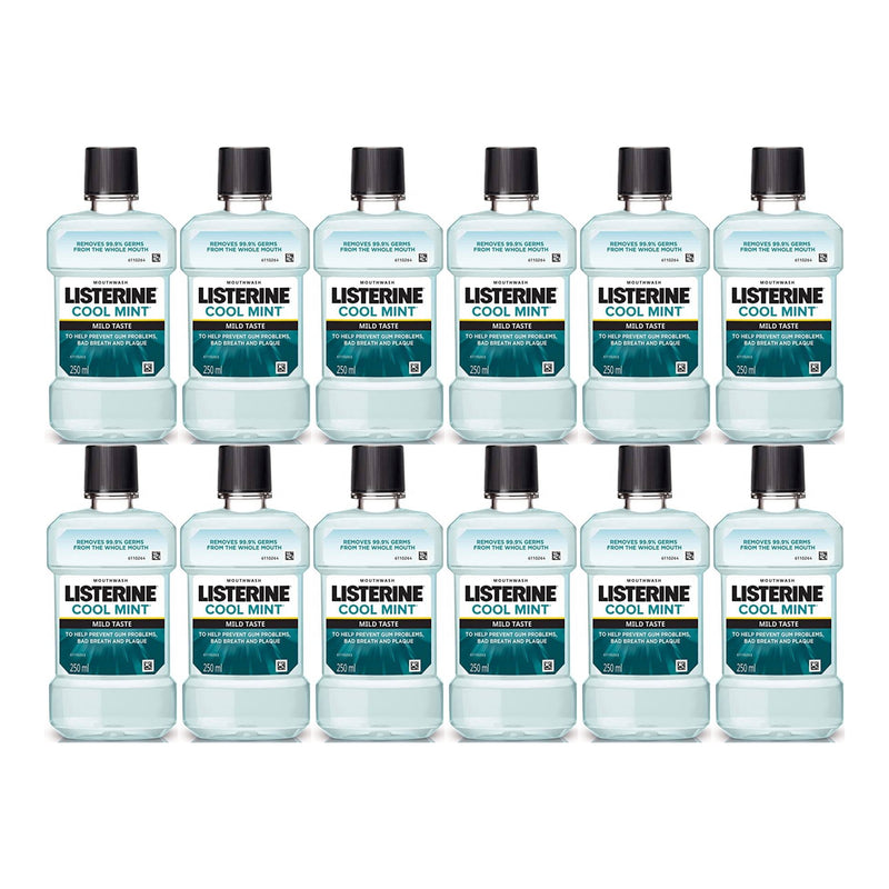 Listerine Cool Mint Mild Taste 0% Alcohol Mouthwash, 8.45oz (250ml) (Pack of 12)