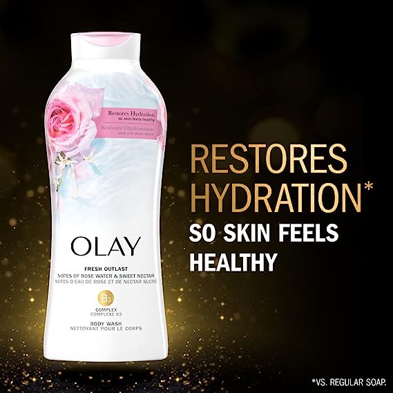 Olay Fresh Outlast Body Wash With Rose Water & Sweet Nectar, 650ml (Pack of 3)