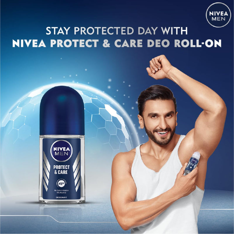 Nivea Men Protect & Care Roll-On Deodorant, 1.7oz (50ml) (Pack of 12)