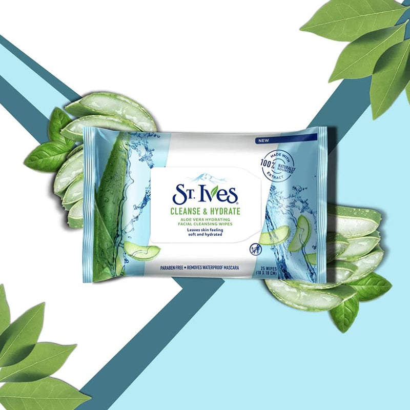 St. Ives Aloe Vera Hydrating Facial Cleansing Wipes, 25 ct. (Pack of 2)