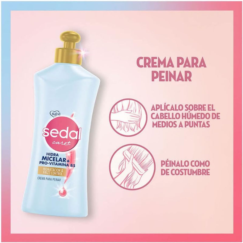 Sedal Care+ Hidra Micelar + Provitamina B5 Crema Para Peinar, 300ml (Pack of 3)