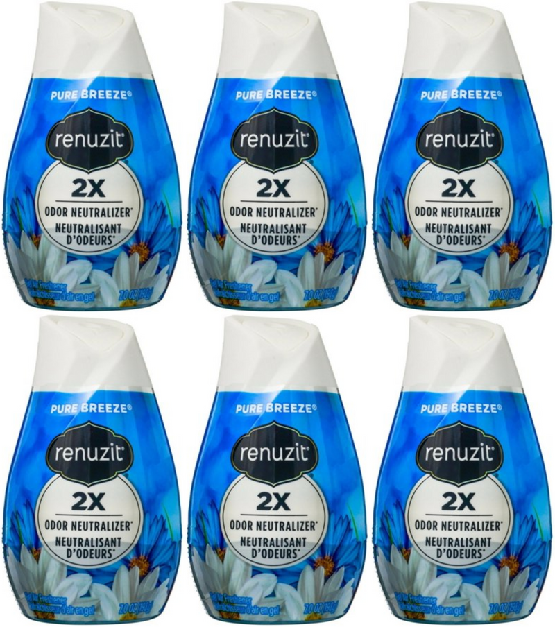 Renuzit Gel Air Freshener Pure Breeze 2x Odor Neutralizer Scent 7oz (Pack of 6)