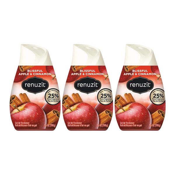 Renuzit Gel Air Freshener Blissful Apple & Cinnamon Scent, 7oz (Pack of 3)