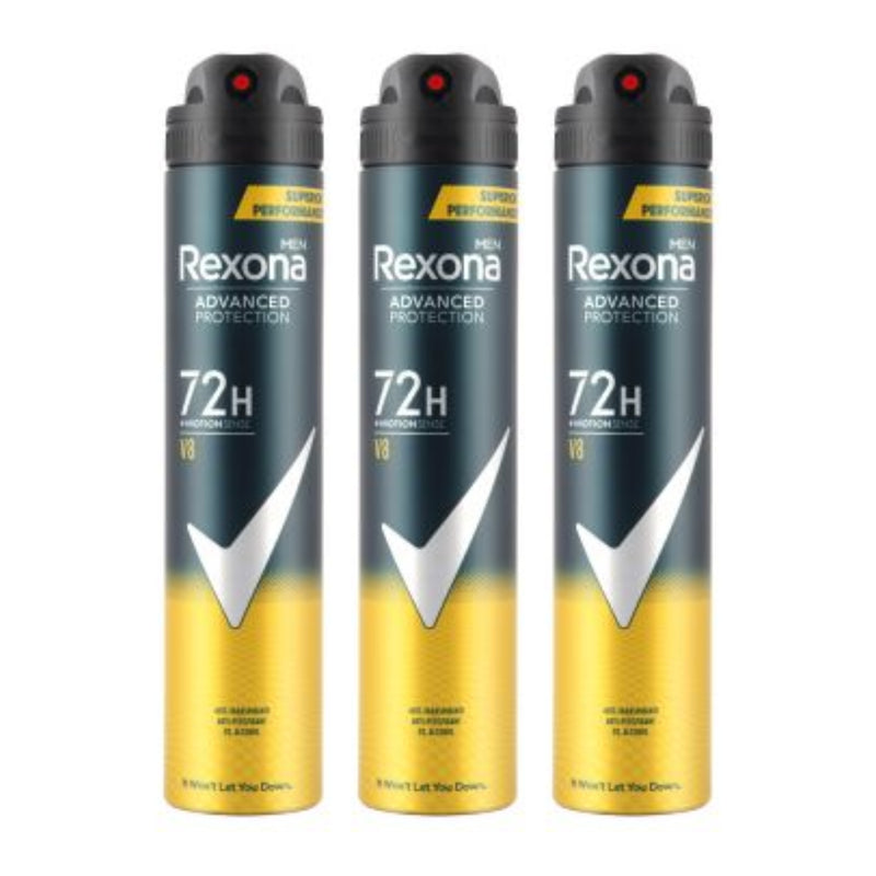 Rexona Men Advanced Protection V8 72 Hour Deodorant Spray, 6.7 oz. (Pack of 3)