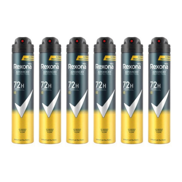 Rexona Men Advanced Protection V8 72 Hour Deodorant Spray, 6.7 oz. (Pack of 6)