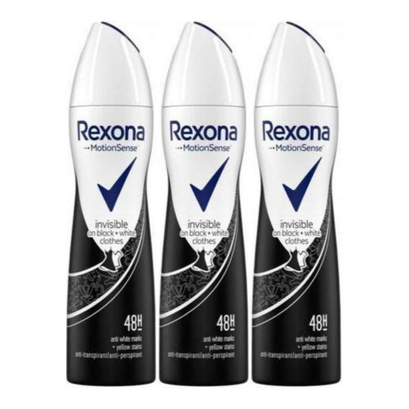 Rexona Invisible Black + White 48 Hour Body Spray Deodorant, 200ml (Pack of 3)