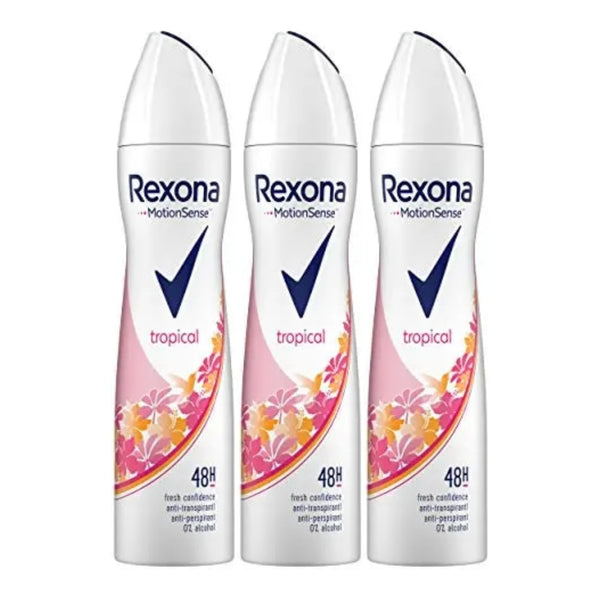 Rexona Motionsense Tropical 48 Hour Body Spray Deodorant, 200ml (Pack of 3)