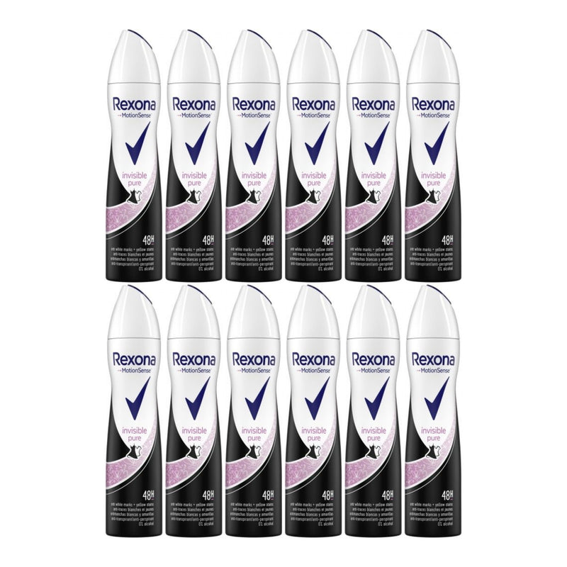 Rexona Invisible Pure 48 Hour Body Spray Deodorant, 200ml (Pack of 12)