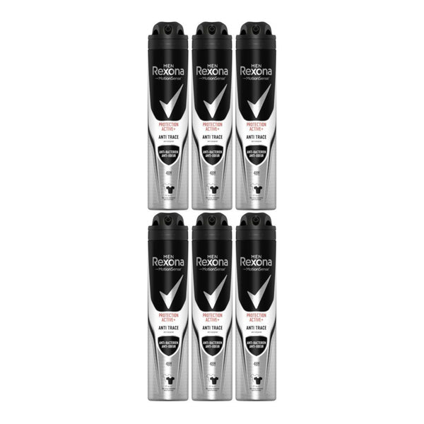 Rexona Protection Active+ Anti Trace 48H Body Spray Deodorant 200ml (Pack of 6)