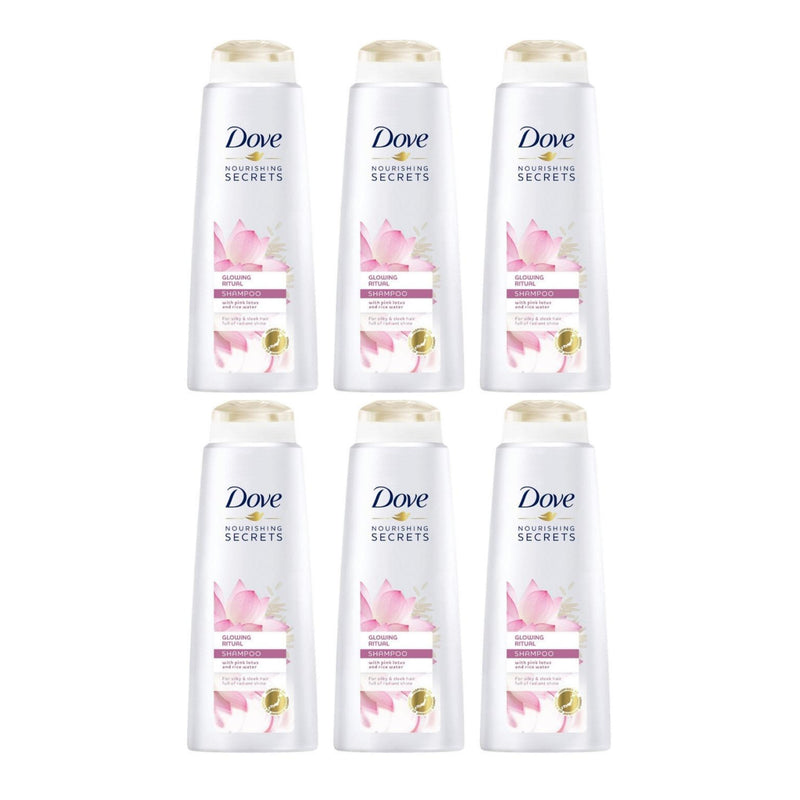 Dove Glowing Ritual Shampoo w/ Pink Lotus & Rice Water, 250ml (Pack of 6)