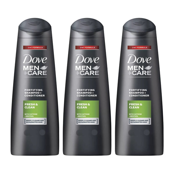 Dove Men + Care Fresh & Clean 2 in 1 Shampoo + Conditioner, 400ml (Pack of 3)