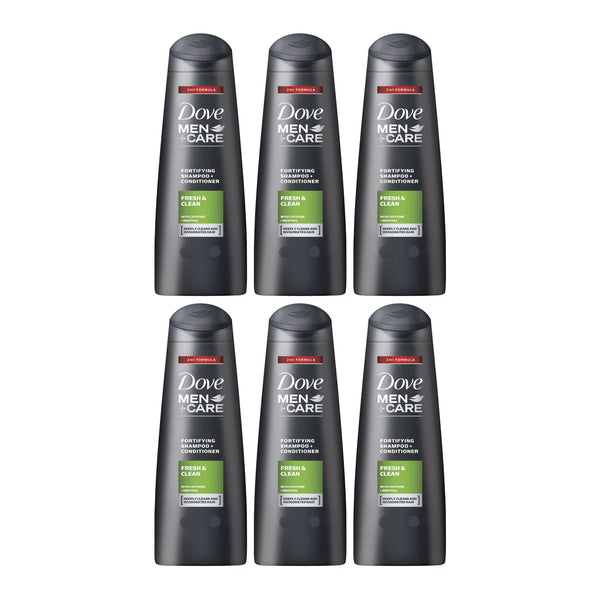 Dove Men + Care Fresh & Clean 2 in 1 Shampoo + Conditioner, 400ml (Pack of 6)
