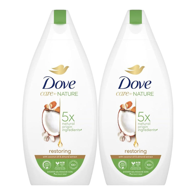 Dove Restoring Coconut Oil & Almond Extract Shower Gel, 225ml (Pack of 2)