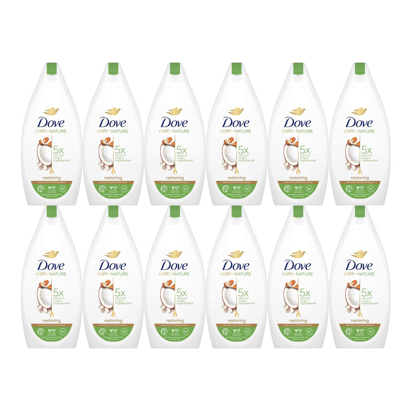 Dove Restoring Coconut Oil & Almond Extract Shower Gel, 225ml (Pack of 12)