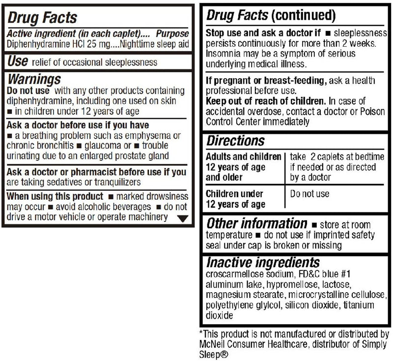 Sleep Aid For Nighttime Use Diphenhydramine HCI Caplets, 24ct.