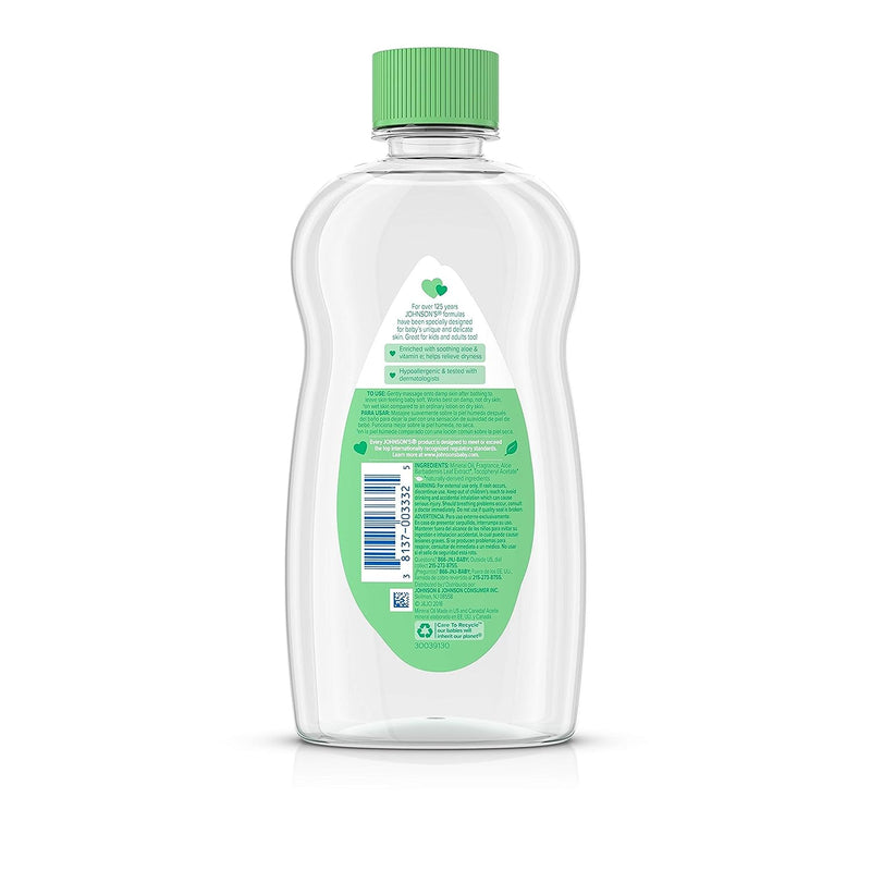 Johnson's Aloe Vera + Vitamin E Baby Oil, 16.9 oz (500ml) (Pack of 6)