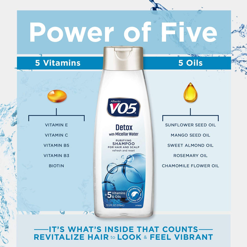 Alberto VO5 Detox w/ Micellar Water Purifying Shampoo, 12.5 oz. (Pack of 2)