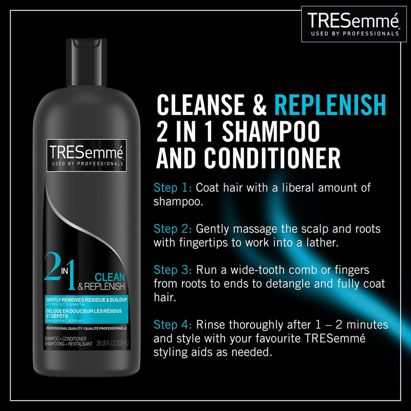 Tresemme 2 in 1 Clean & Replenish Shampoo + Conditioner, 28 fl oz. (Pack of 3)