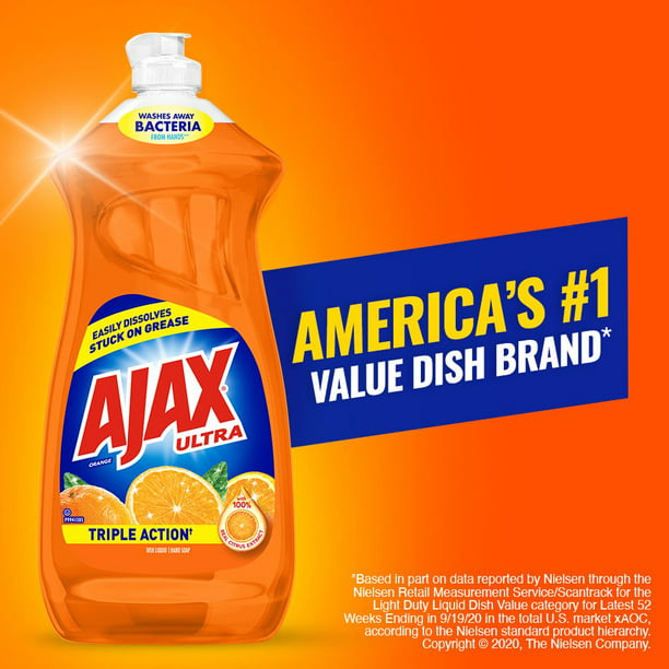 Ajax Ultra Orange Triple Action Dish Liquid, 14 oz. (414ml) (Pack of 3)