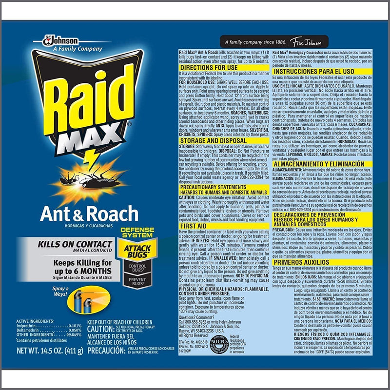 Raid Max Ant & Roach Spray, 14.5oz. (411g)