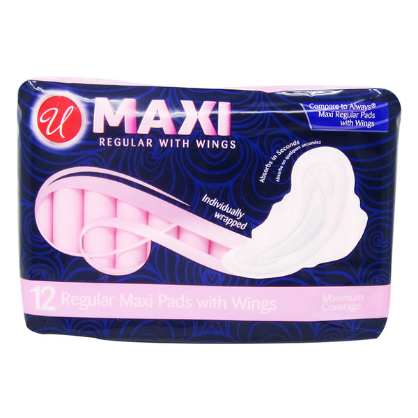 Maxi Regular Pads with Wings, 12 Count