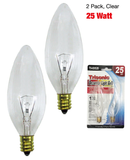 25 Watt Clear Torpedo Shaped Candelabra Base Bulbs, 2 Count