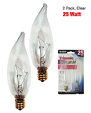 25 Watt Clear Turn-Tip Shaped Candelabra Base Bulbs, 2 Count
