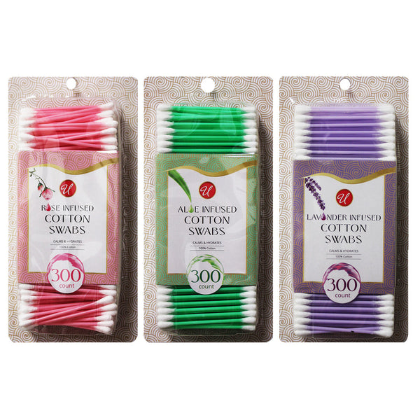 Scent Infused Cotton Swabs (Lavender, Aloe, OR Rose), 300 Count