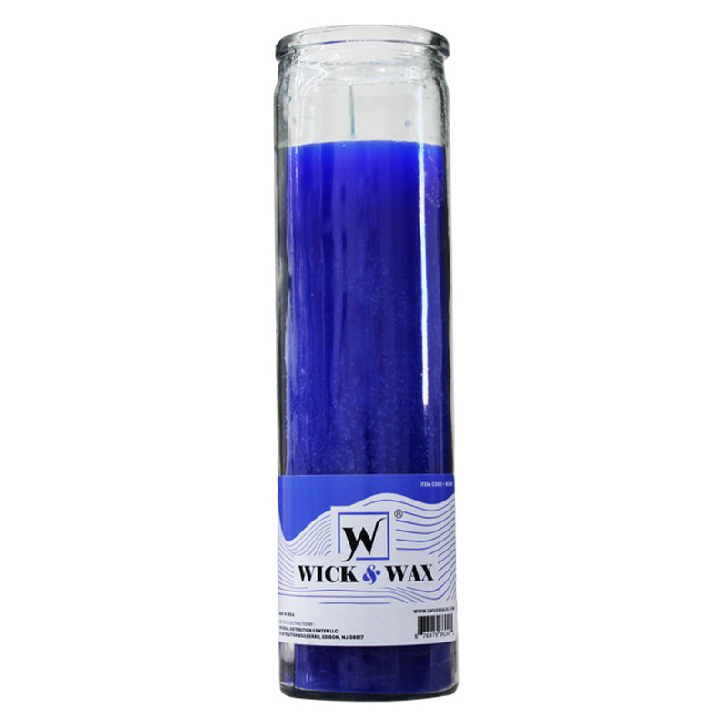 8" Tall Blue Candle - 7 Day Blue Prayer Glass Candle Unscented 10oz