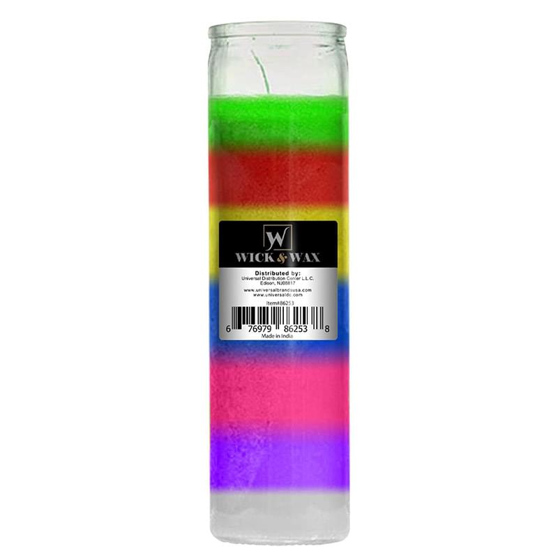 8" Tall Multi Color Candle - 7 Day Prayer Glass Candle Unscented 10oz (Pack of 2)