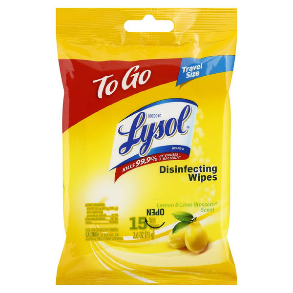 Lysol To Go Lemon & Lime Blossom Scented Disinfecting Wipes, 15 ct.