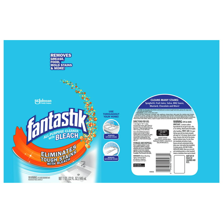 Fantastik All-Purpose Cleaner - With Bleach, 32 fl oz. (Pack of 2)