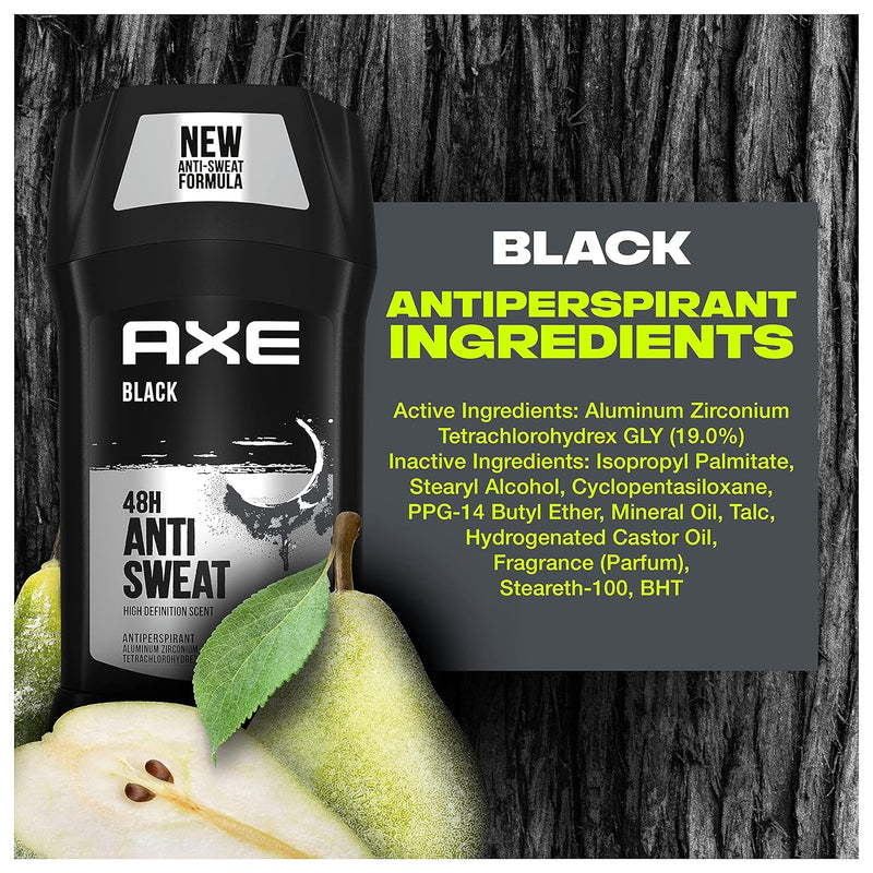 Axe Black 48 Hour Anti Sweat Antiperspirant Stick, 2.7oz (Pack of 3)