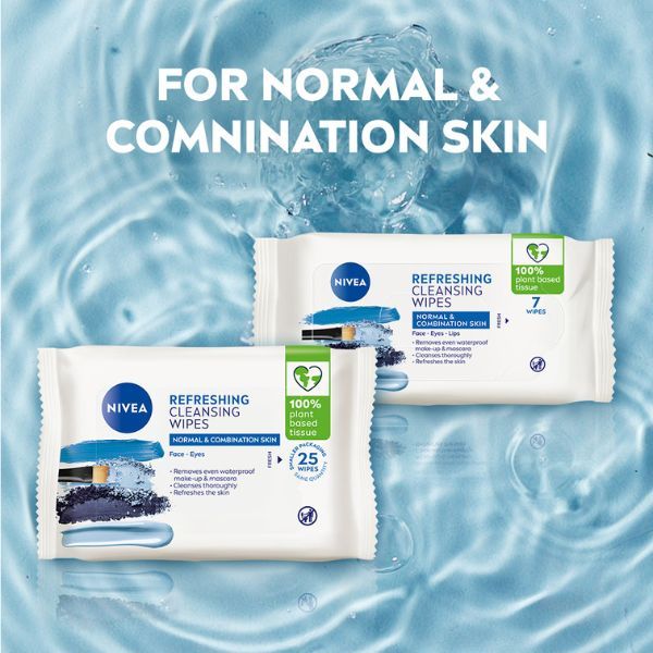 Nivea Cleansing Wipes Normal & Combination Skin, 25 Count (Pack of 6)
