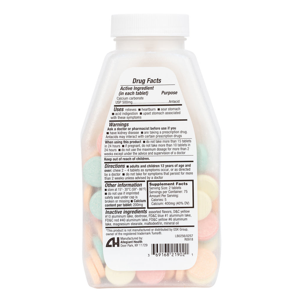 Calcium Antacid Regular Strength 500mg Supplement Tablets, 50ct ...
