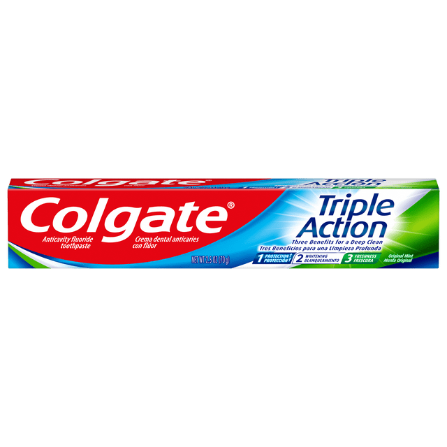 Colgate Triple Action Original Mint Toothpaste, 2.5oz (70g) (Pack of 3 ...
