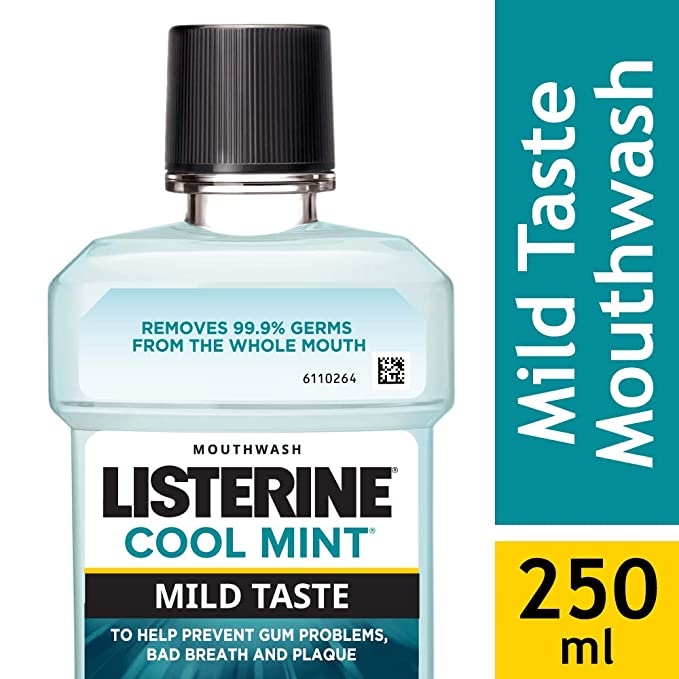Listerine Cool Mint Mild Taste 0% Alcohol Mouthwash, 8.45oz (250ml) (Pack of 2)