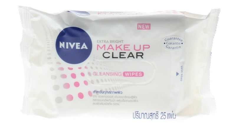 Nivea Extra Bright Make Up Clear Cleansing Wipes, 25 Wipes