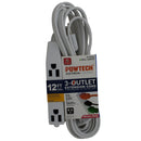 12' Foot 3 Outlet 3-Prong 13A Heavy Duty Grounded Extension Cord - UL Certified