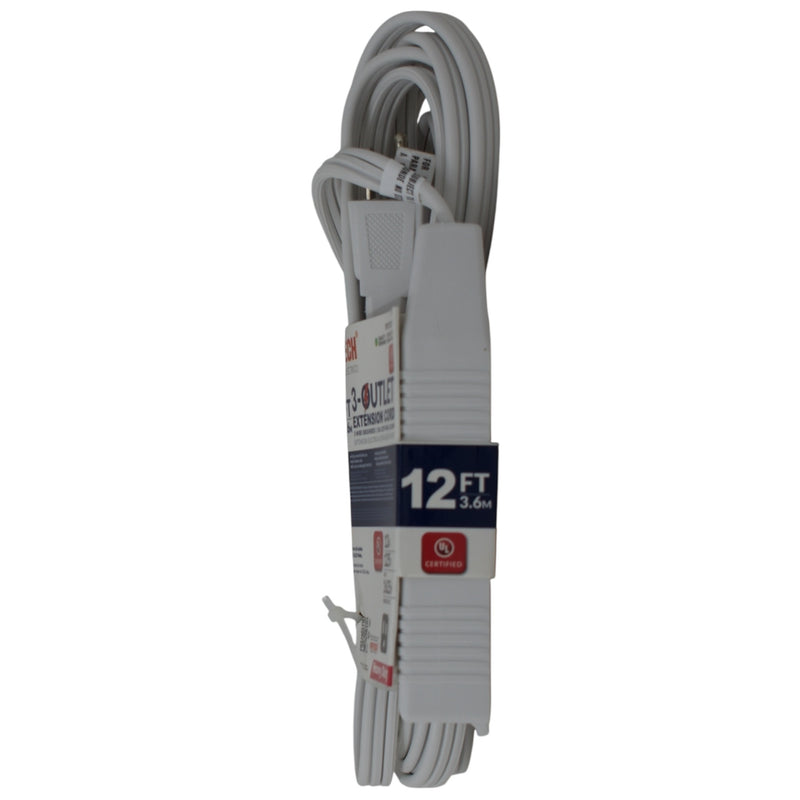 12' Foot 3 Outlet 3-Prong 13A Heavy Duty Grounded Extension Cord - UL Certified