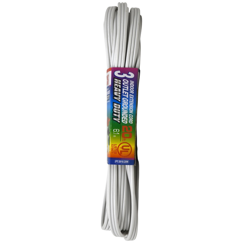 20' Foot 3 Outlet 3-Prong 13A Heavy Duty Grounded Extension Cord - UL Certified