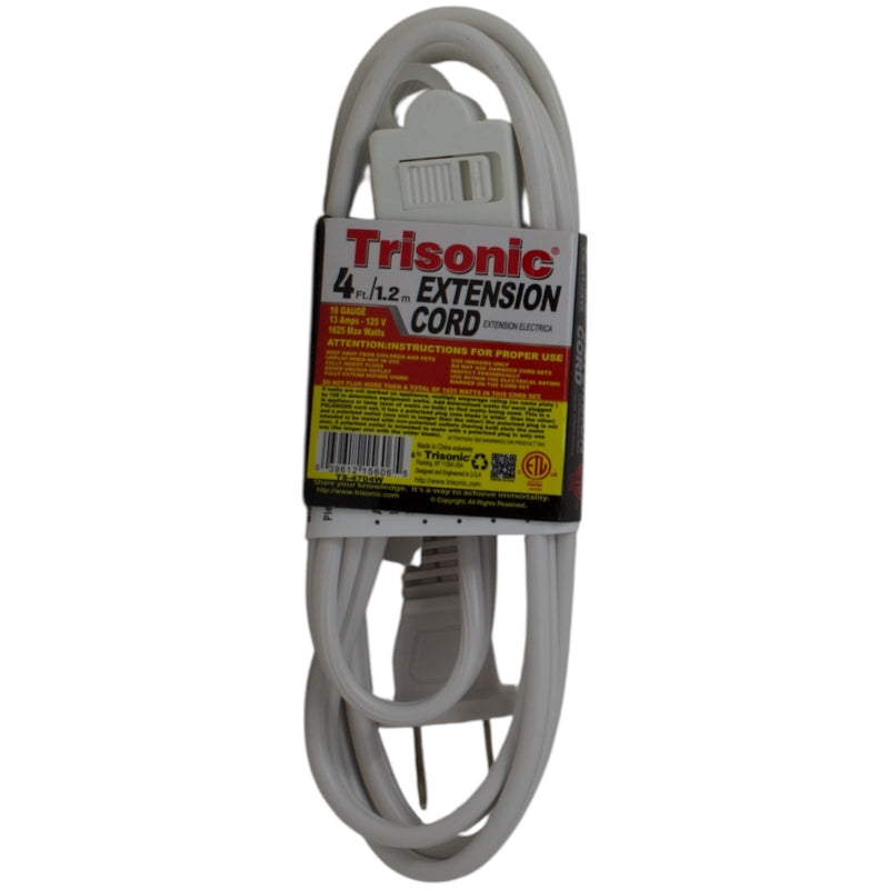 4' Foot (1.2m) 16 Gauge 13 Amp Extension Cord w/ 3 Outlets - ETL Listed