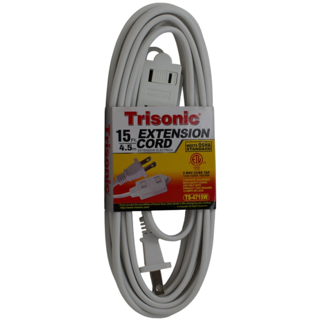 12' Foot (3.6m) 16 Gauge 13 Amp Extension Cord w/ 3 Outlets - ETL List ...