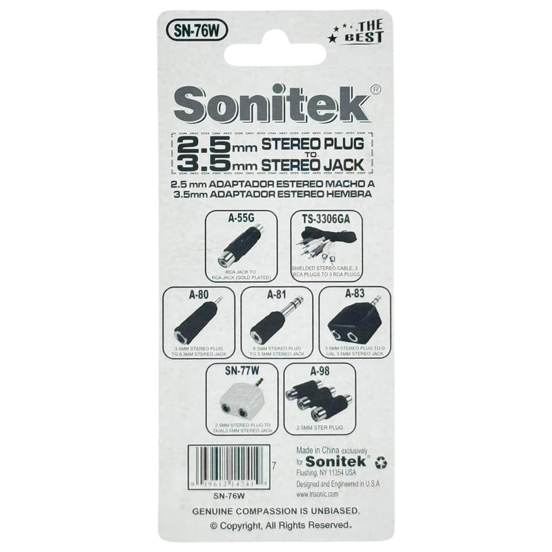 2.5mm Stereo Plug to 3.5mm Stereo Jack Adapter