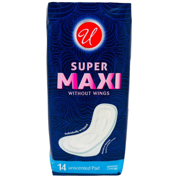 Super Maxi Pads Without Wings (Maximum Coverage), 14 Unscented Pads