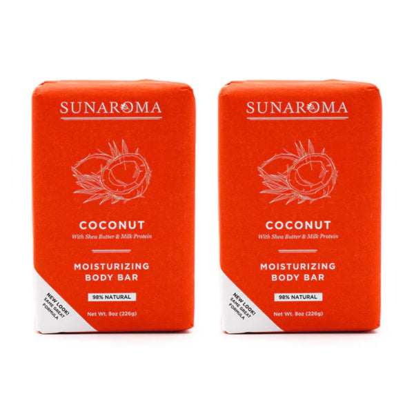 Sunaroma Moisturizing Body Bar Coconut Shea Butter Milk Protein 8oz (Pack of 2)