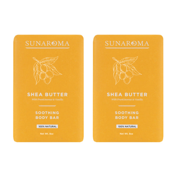 Sunaroma Soothing Body Bar Shea Butter Frankincense & Vanilla, 8oz (Pack of 2)