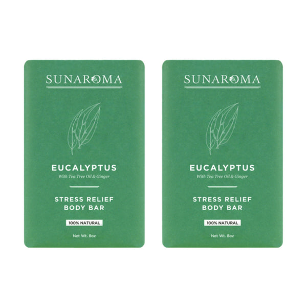Sunaroma Stress Relief Body Bar Eucalyptus Tea Tree Oil Ginger, 8oz (Pack of 2)