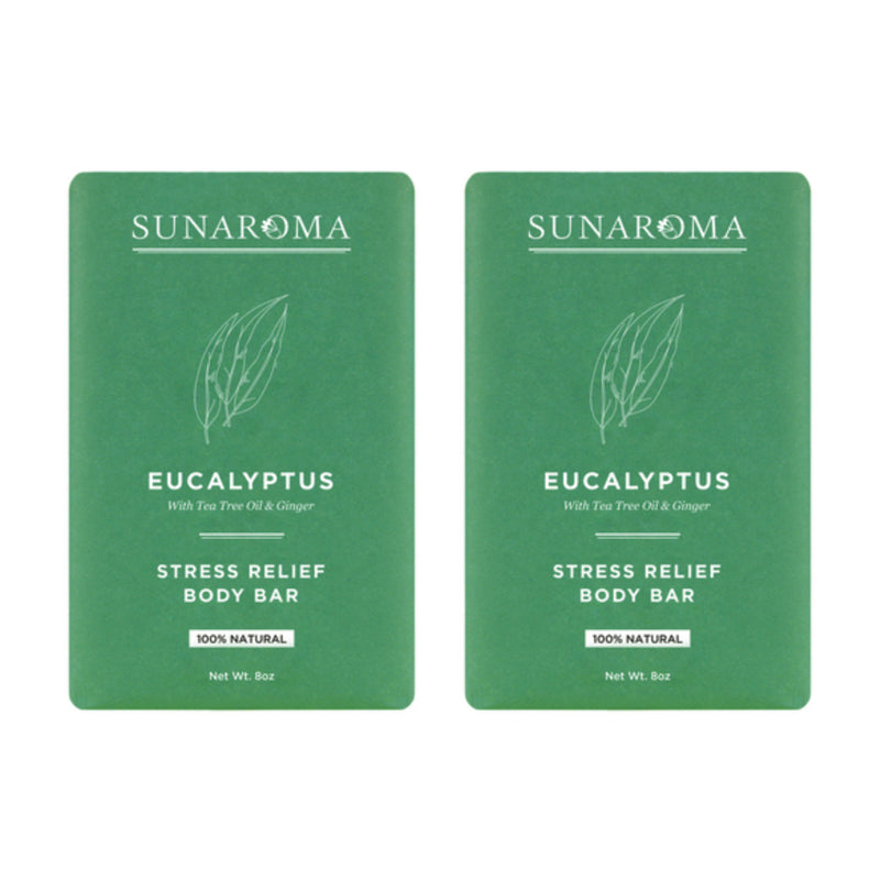 Sunaroma Stress Relief Body Bar Eucalyptus Tea Tree Oil Ginger, 8oz (Pack of 2)