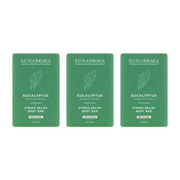 Sunaroma Stress Relief Body Bar Eucalyptus Tea Tree Oil Ginger, 8oz (Pack of 3)